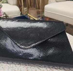 Black Croc Embossed Envelope Clutch Bag
